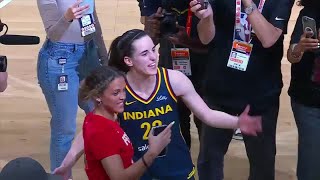 Caitlin Clark embraces Iowa teammate Gabbie Marshall after her home preseason debut  WNBA on ESPN [upl. by Kirat]