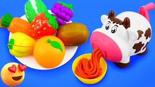 Satisfying Video l How to make Rainbow Noddles with Fruits Toys Cutting ASMR [upl. by Esidnac]