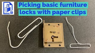 506 Demonstration how to pick open basic furniture cabinet wardrobe desk locks with 2 paper clips [upl. by Aisek776]