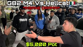 INSANE DRAMA G82 M4 Vs Hellcat 5000 Pot Dodge Hellcat BMW [upl. by Eyllom]