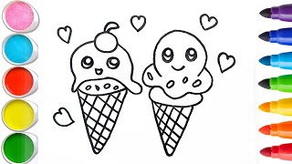 Baby and Icecream Drawing Painting Coloring for Kids and Toddlers  Easy Drawing [upl. by Alyaj]