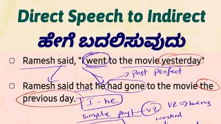 Direct Speech to Indirect Speech Kannada Reported Speech English Grammar in Kannada [upl. by Hulda66]