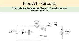 PEO solved examples ELEC A1 Thevenin Equivalent Question no 3 [upl. by Analat]