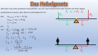 Das Hebelgesetz Physik 7 Klasse [upl. by Incrocci]