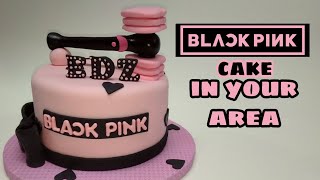 Making a BLACKPINK theme cake with fondant light stick topper  KPop theme cake [upl. by Brownley]