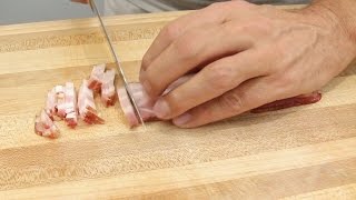 How to Cut Bacon into Lardons  Bacon to Lardons  Cooking with Bacon [upl. by Annaehs]