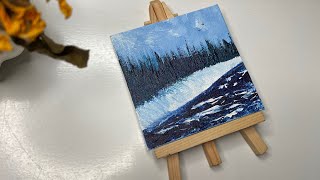 Easy Mini Canvas Painting For Beginners Acrylic Colors  Cold Winter Landscape Day23 [upl. by Oiludbo]