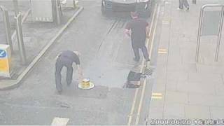 CCTV Drivers crash into automated bollards in Manchester city centre [upl. by Hiro]