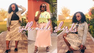 how to style silk midi skirts  outfit of the day  ZARA amp FOREVER21 [upl. by Warrick]