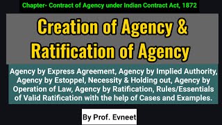 Modes of Creation of AgencyRatification of Agency RulesEssentials of Valid Ratification CA Inter [upl. by Robby]