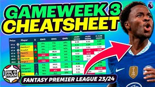 FPL GAMEWEEK 3 CHEATSHEET amp Transfer Tips  Fantasy Premier League 202324 [upl. by Lirbaj762]