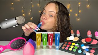 ASMR EDIBLE MAKEUP PALETTE EDIBLE LIP GLOSS EDIBLE HAIR BRUSH EDIBLE BEAUTY BLENDER MUKBANG [upl. by Inigo]