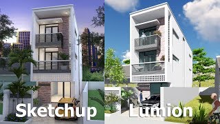 Narrow House Design Sketchup Exterior Modeling W42m N02 [upl. by Genni]