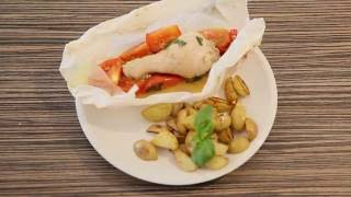 Pilons de poulet en papillote avec vin blanc tomates et basilic [upl. by Bat]