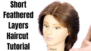 Short Feathered Layers Haircut Tutorial  TheSalonGuy [upl. by Kuska37]