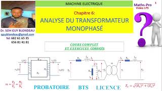 Machine électrique  Chapitre6 ANALYSE DU TRANSFORMATEUR MONOPHASÉ exercices corrigés [upl. by Einnod514]