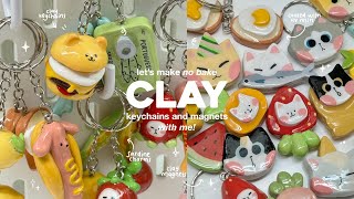 how i make clay keychains and magnets 🌭🍔🍓 using air dry clay  no bake [upl. by Fromma750]