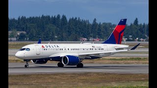 Delta Airlines Airbus A220100 N116DU Landing at SeattleTacoma International Airport [upl. by Gereron]