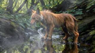 The fox walks through the forest and drinks water from the river [upl. by Ilime]