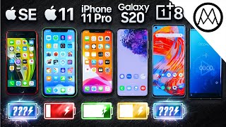 iPhone SE vs iPhone 11 vs iPhone 11 Pro vs Samsung vs OnePlus Battery Drain Test [upl. by Rennoc]