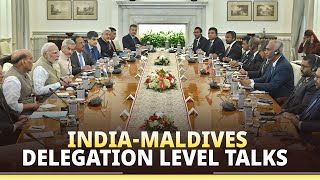 PM Modi Maldives President hold delegation level talks at Hyderabad House in New Delhi [upl. by Adaval304]