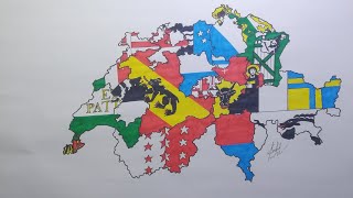 Drawing Swiss cantons flag map  Switzerland flag map [upl. by Hailahk]