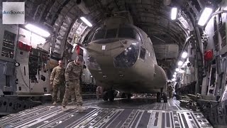 Loading CH47F Chinook Helicopter Into C7 Aircraft [upl. by Anawek]