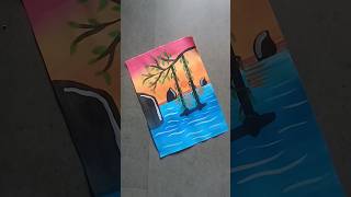 Sunset Simple Easy Landscape Painting 🎨🖌art watercoloring watercolorpainting shorts [upl. by Jacqui]