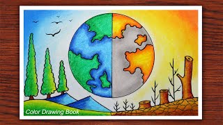 How to draw world environment day poster Save nature drawing easy [upl. by Radferd]