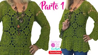 Túnica tejida a crochet 💟 Modelo “Aceitunaquot 🍸 Parte 1  TODAS LAS TALLAS  Paso a Paso [upl. by Aramoy]