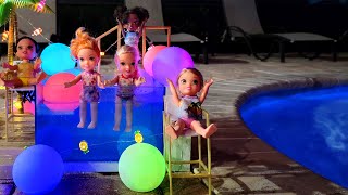 Night pool party  Elsa amp Anna toddlers  Rainbow High Color Change Pool [upl. by Kobylak]