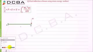 Strain Energy Method Numerical 1 Cantilever beam [upl. by Eelhsa]