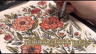 painting book pages  watercolor florals  thrifted books [upl. by Rustin742]