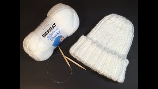 HOW TO KNIT  EASY RIBBED HAT  in the round [upl. by Giacopo287]