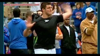 Tim Tebow BAD Slow Motion Quarterback Throwing Mechanics Passing  Florida Jets Broncos NFL [upl. by Auvil]