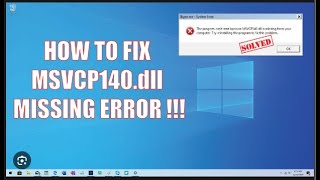 The program cant start because MSVCP140dll is missing from your computer windows 100 Working [upl. by Gainer]