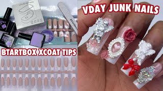 Watch Me Work Valentine’s Day Junk Nails  BTARTBOX New XL French Tip Soft Gel Nails  DIY Nails [upl. by Negroj]