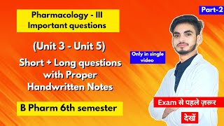 Pharmacology 6th semester important questions। B Pharm। Short and long Questions। Part2। Shahruddin [upl. by Iahc]