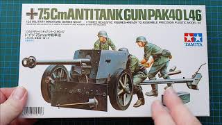 Tamiya 135 75cm AntiTank Gun Pak 40 L46  Kit Review [upl. by Anasor]