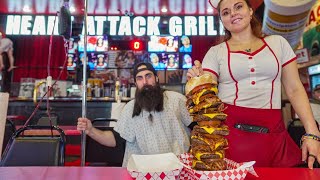 EATING THE 20000 CALORIE OCTUPLE BYPASS BURGER AT THE HEART ATTACK GRILL IN VEGAS  BeardMeatsFood [upl. by Barbra859]