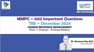 MMPC 002 Important Questions  Human Resource Management  Block 4  IGNOU MBA [upl. by Nevi]