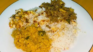 Bite 33  Rice and curry with yam lentil curry and fish curry  ASMR [upl. by Ahsinrats]