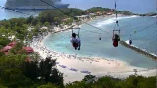 World Longest Zip Line over water in Haiti Dragons Flight [upl. by Kinemod746]