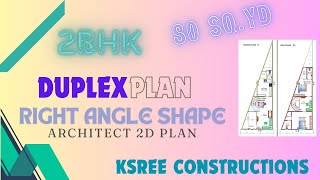 80 SqYard in Irregular shape 2BHK Duplex House Plan for West Facing Road  Unique House Shape Design [upl. by Sweyn]