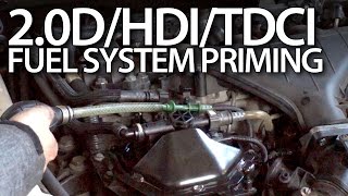 Priming fuel system in Volvo 20D Ford 20TDCi Peugeot 20HDi Citroen 136PS [upl. by Enoval151]