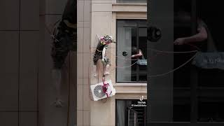 Installing air conditioner outside the building👷 [upl. by Amej]