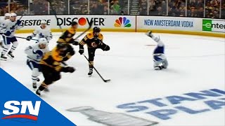 Jake DeBrusk Sends Nazeem Kadri To Locker Room With KneeOnKnee Hit [upl. by Oeram981]