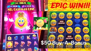 EPIC WIN 50 BuyABonus Mr CASHMAN LINK slot machine HUGE WIN [upl. by Candless]