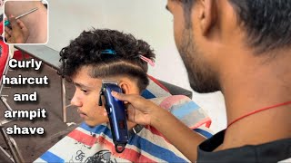 Curly haircut side lowfade haircut with scissor trimmer tutorial or armpit shave with straight razor [upl. by Sixela]