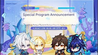 300 Primogems 52 Special Program Livestream Date Confirm Redeem Code amp rewards  Genshin Impact [upl. by Enilehcim133]